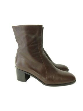 Hermes Side Zipper Short Boots Heel Brown 35.5